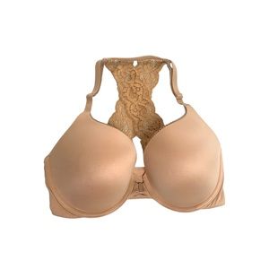 Victoria’s Secret VS Lace Racerback Perfect Shape Bra Front Closure Nude 32DD